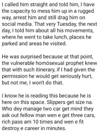 Israel Joe calls out Warri-based Prophet for allegedly making unwanted same-sex advances to young men
