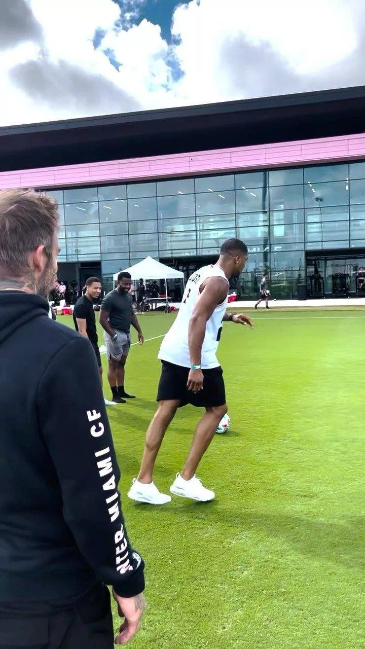 Joshua took to his official social media to show off the free-kick attempts with Beckham.