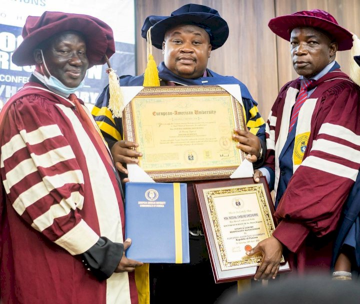 "Na mumu dey do thesis for 4 years" - Reactions as Cubana Chief Priest bags doctorate degree