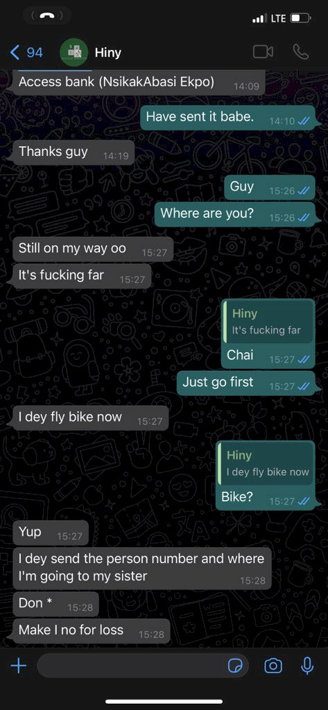 Last WhatsApp conversation between Iniubong and her friend, while on her way for the ill-fated interview