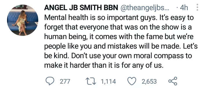 'Mental health is important, stop judging us' - BBNaija star, Angel blows hot