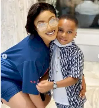 My son, Andre wants to burst my N5m bumbum -Tonto Dikeh cries out as son repeatedly smacks her bum (Video)