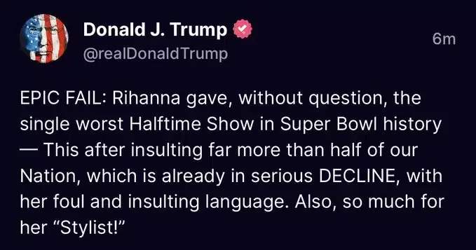 Worst halftime show in Super Bowl histroy - Donald Trump slams Rihanna's performance