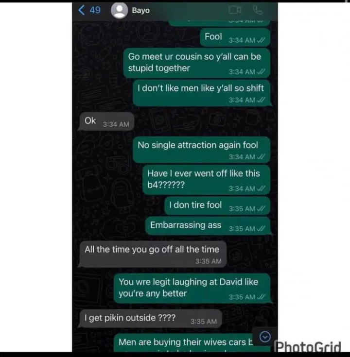 'I get pikin for outside?' - Davido's cousin, B-Red shades him in alleged leaked chat with wife, Faith