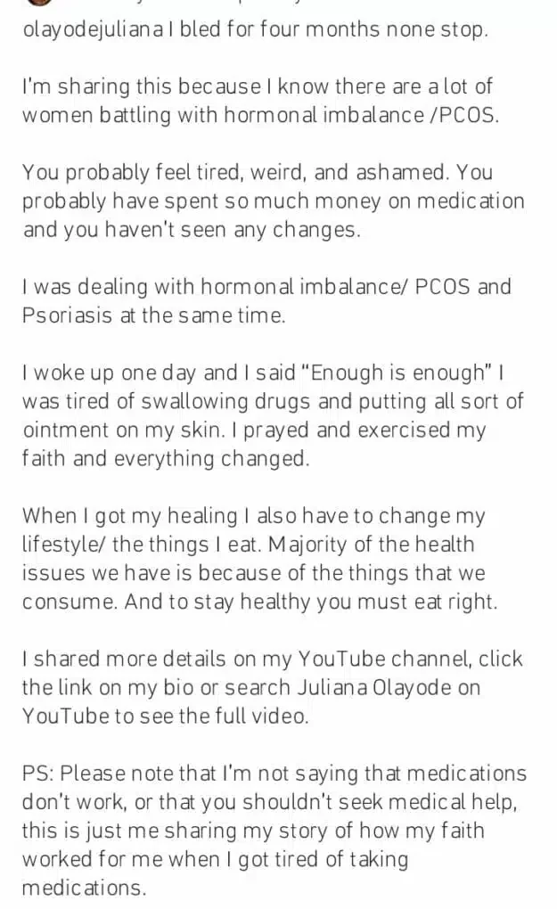 'I bled for four months non stop' - Juliana Olayode opens up on battle, recovery from PCOS (Video)