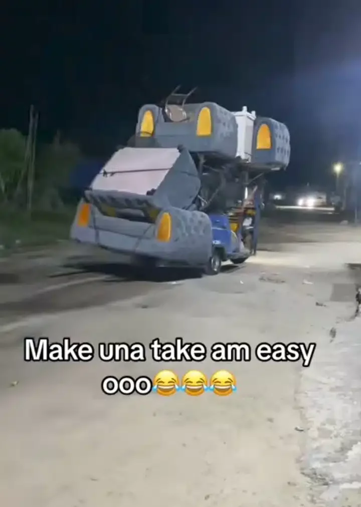 'Na full house this Keke carry so' - Man shocked by amount of load carried by tricycle in Delta (Video)