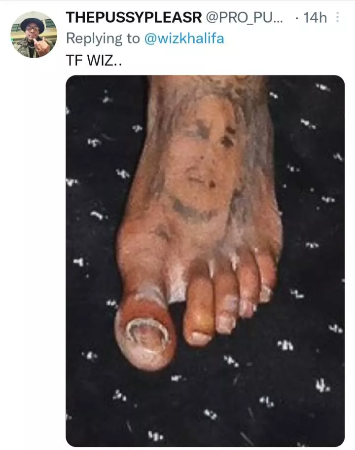 Wiz Khalifa's toes become topic of conversation on Twitter after he shared new photos