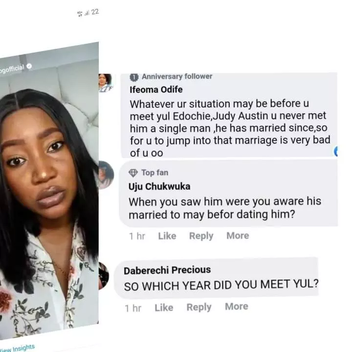 'You never met him a single man' - Nigerians react to Judy Austin's claim of meeting Yul Edochie years after first marriage ended