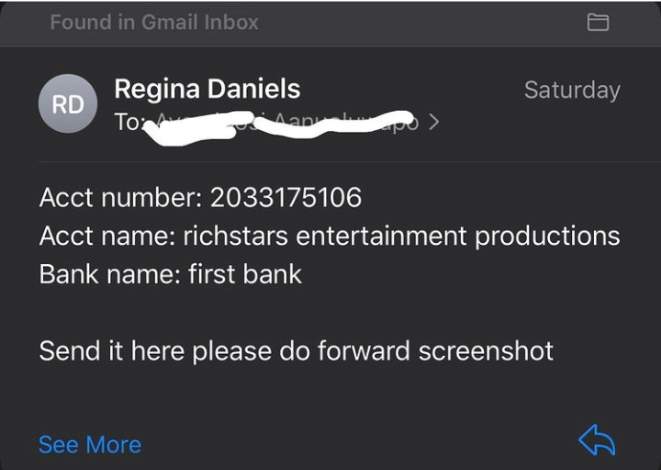 Regina Daniels' contact surfaces amid clash with Jaruma and another brand (Screenshot)