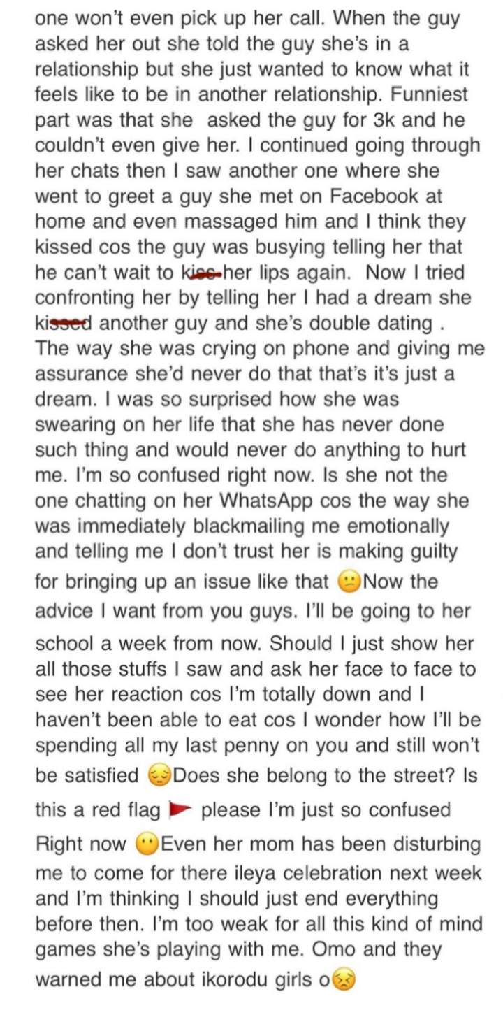 Man laments after discovering that his girlfriend whom he's sponsoring in school is double-dating