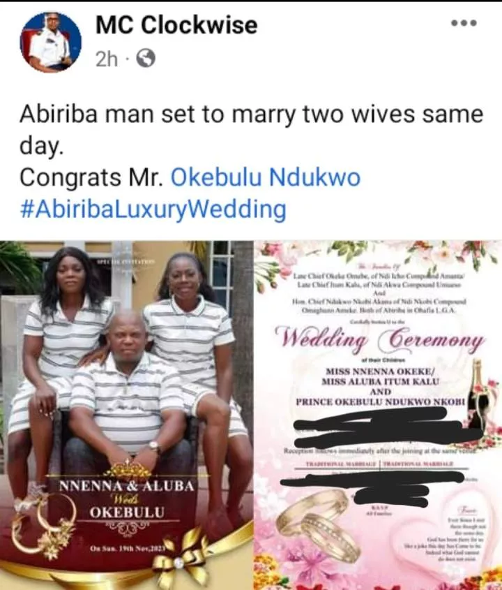 Nigerian man set to marry two women same day