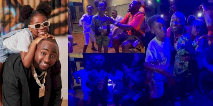 Reactions as Davido dances with daughter Imade, Tiwa's son Jamil in new video