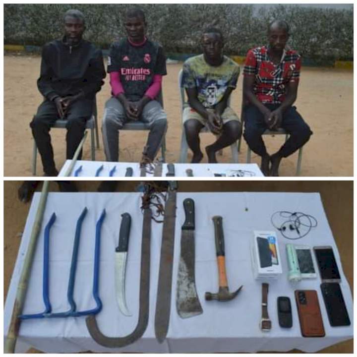 Police arrests four notorious armed robbers, recover dangerous weapons in Kano