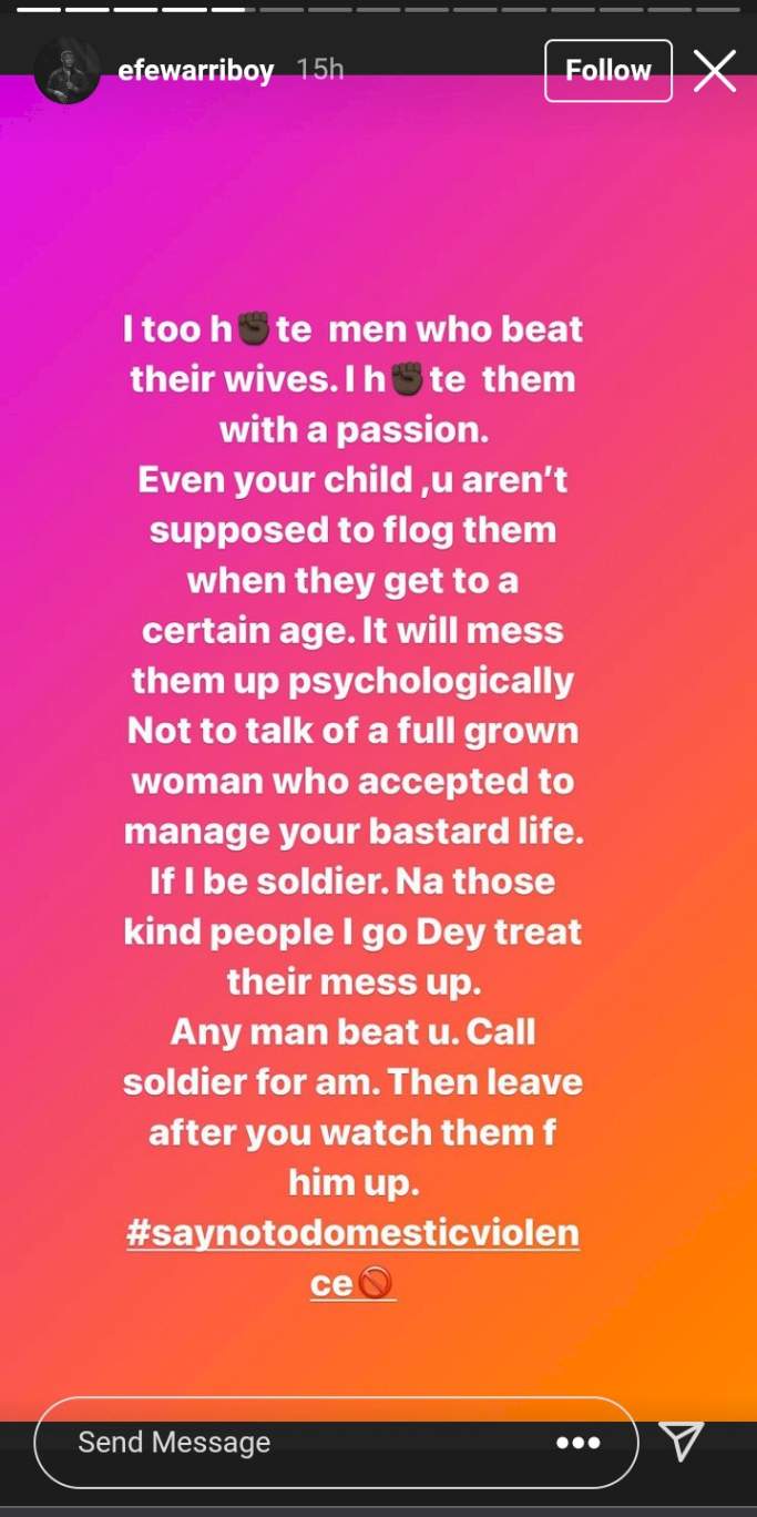 If Any Man Beat You, Call Soldier For Am - Comedian Efe Warri Boy Warns Wife Beaters