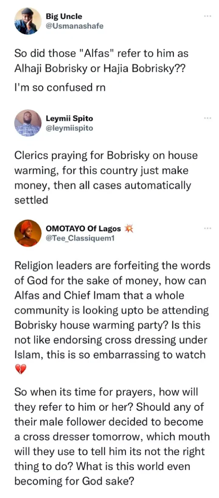 'In this life just have money' - Netizens react to video of Muslim clerics praying at Bobrisky's N400m house (Video)