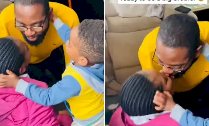 "He wants a younger one" - Reactions as 2-year-old boy makes parents kiss (Video)
