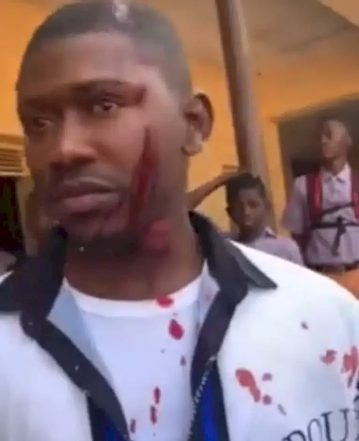 Corps member escapes death after getting brutalized by his students (Video)