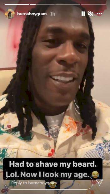 'Now I look my age' - Singer, Burna Boy says as he flaunts his new beardless looks (Video)
