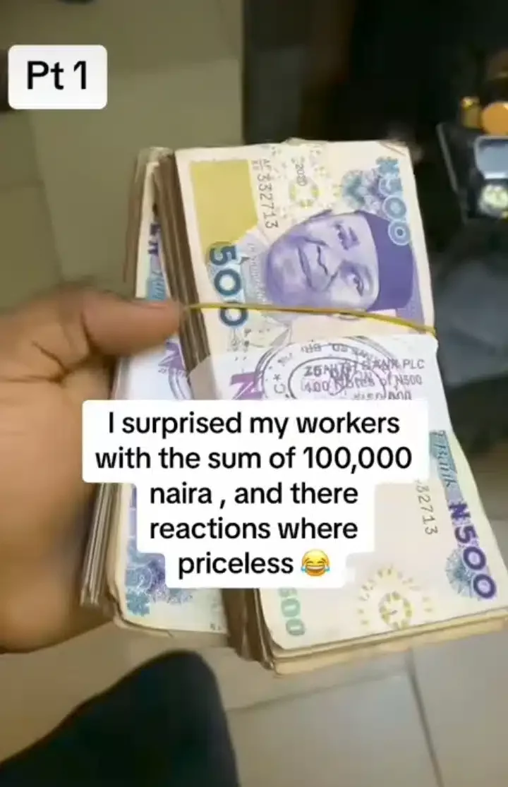 Employer gives out N100K to staff to help them with high cost of living, they react emotionally in video