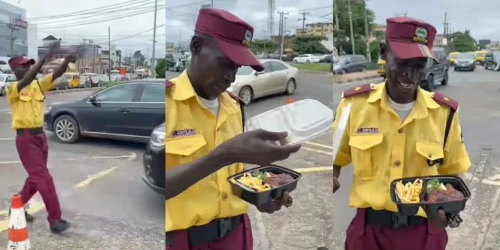 Priceless moment chef surprises hardworking LASTMA official with sumptuous meal (Video)