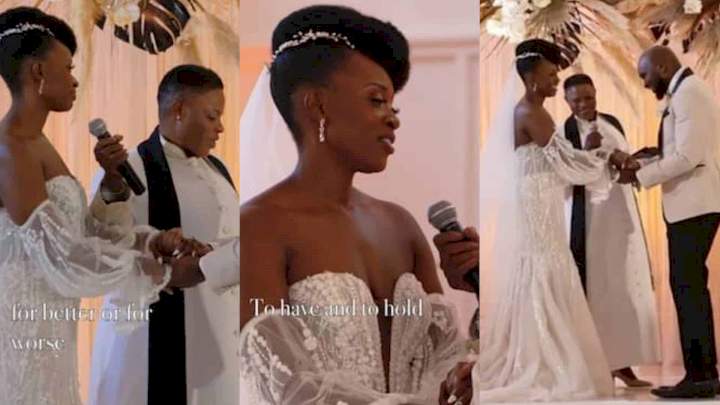 Bride stirs confusion as she refuses to repeat 'for richer, for poorer' during vow (Video)