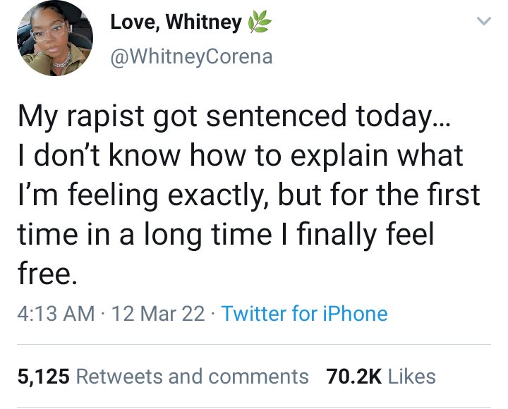 Lady explains how good she feels just after her rapist got a jail term; stirs heartbreaking reactions