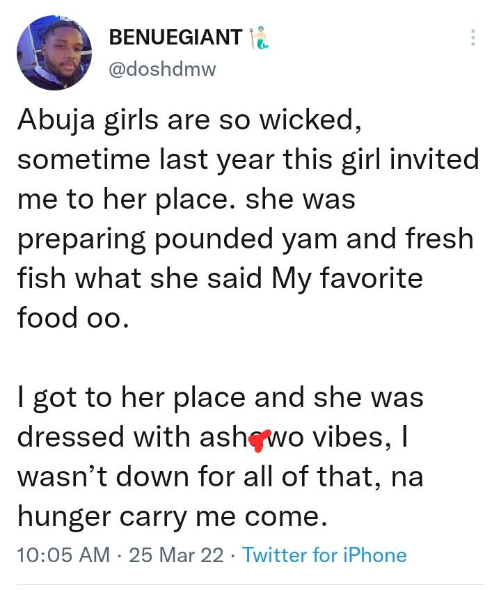 Young man recounts how a lady denied him food because he refused her advances