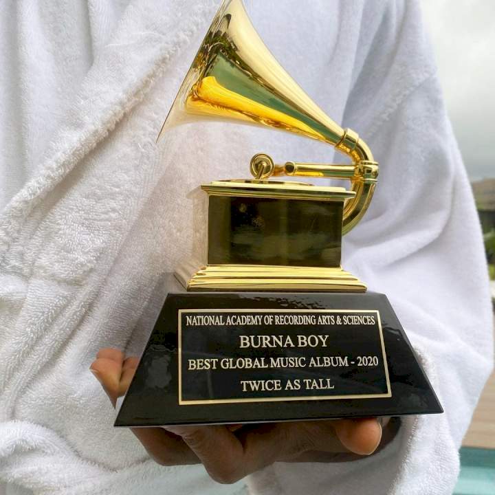 BurnaBoy receives his Grammy awards plaque (Photos)