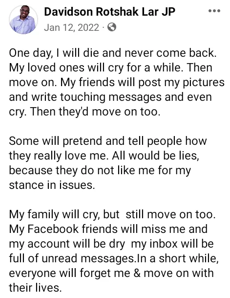 'Everyone will forget me and move on with their lives' - Nigerian man dies one year after he penned poignant post on what will happen after his death