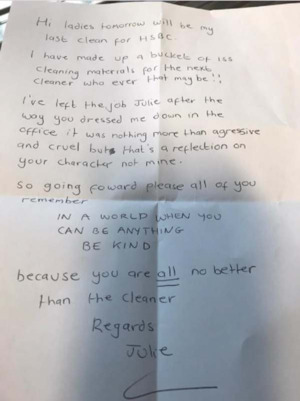 'Be kind, you are not better than the cleaner' - Woman resigns after 35 years as bank cleaner