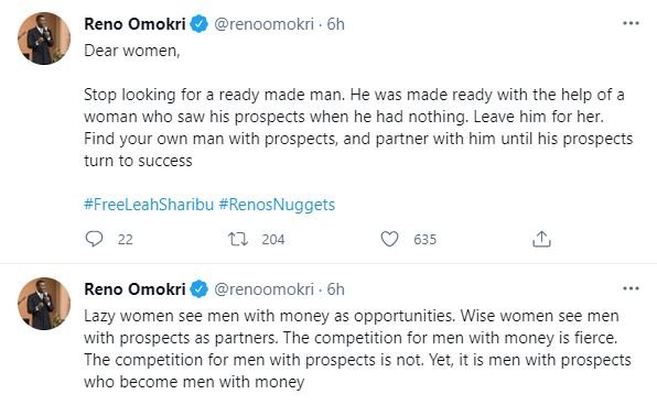 'Lazy women see men with money as their bank' - Reno Omokri says