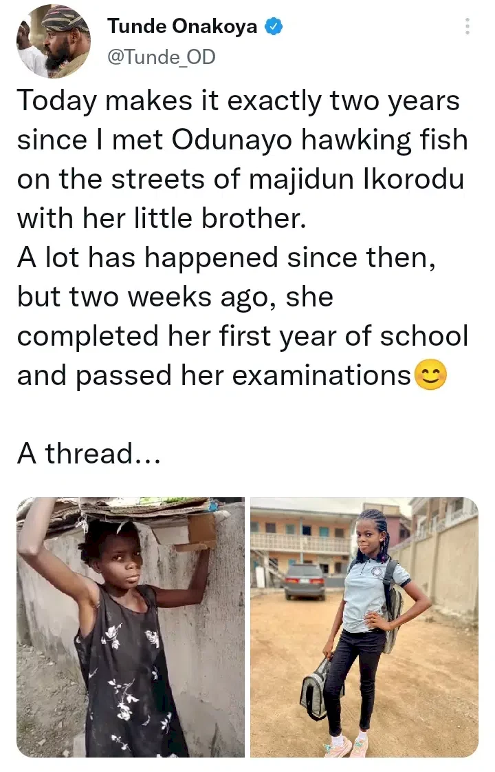 Tunde Onakoya shares transformation of young girl he took out of a slum and enrolled in school