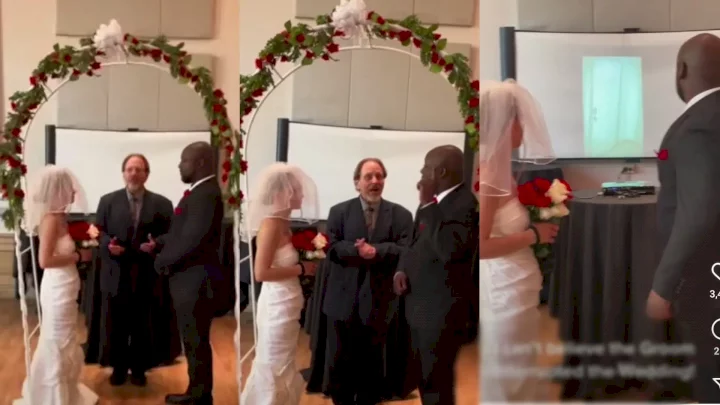 Drama as man interrupts his wedding, plays video of bride cheating with another man (Video)