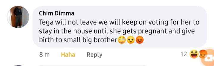 'Tega won't leave the house, we'll vote her till she gets pregnant and give birth to small Big Brother' - Lady says