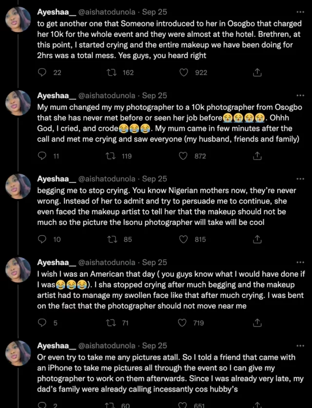 Nigerian lady recounts hilarious experience with her mum and photographer on her introduction day