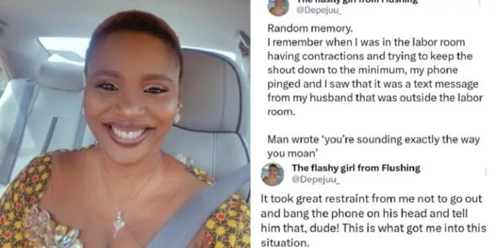 "You're sounding exactly the way you moan" - Nigerian woman reveals the hilarious message her husband sent her while she was having contractions and shouting in the labour room