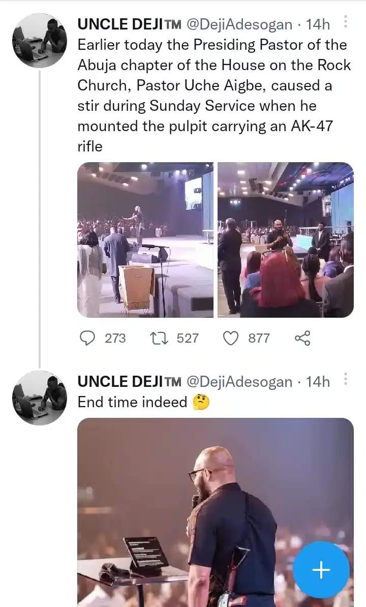 Alarm as pastor mounts pulpit to preach with AK-47 rifle in Abuja (Video)