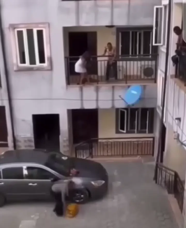 'Please forgive me, it's my first time' - Side chick begs as wife forces her to jump down storey building after nabbing her with husband