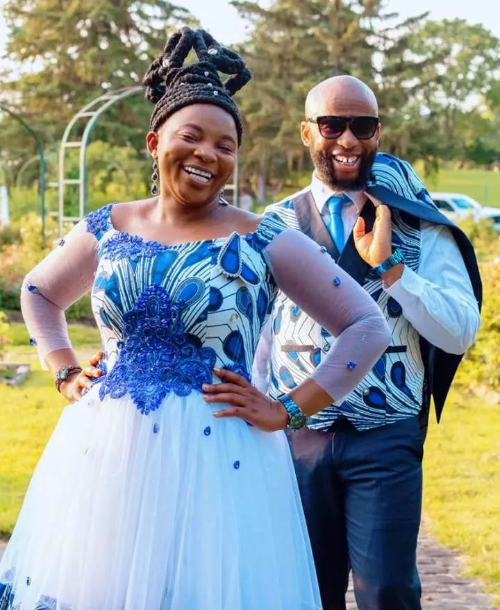 Nigerian couple trend on social media after infusing African print in their wedding outfits (photos)