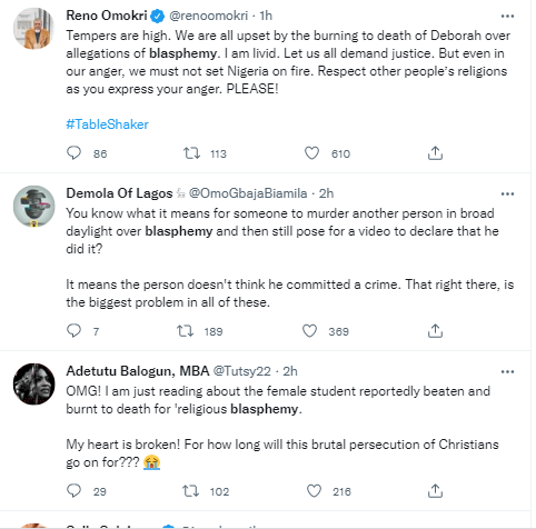 Nigerians react to the lynching of Shehu Shagari College of Education female student in Sokoto over alleged blasphemy