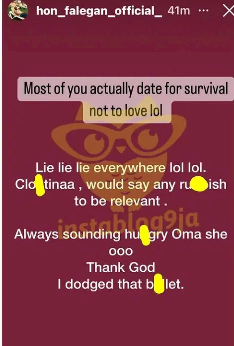 'Lie lie; always sounding hungry' - Nkechi Blessing's ex lover, Falegan berates her after she claimed a fan placed her on N1m monthly allowance