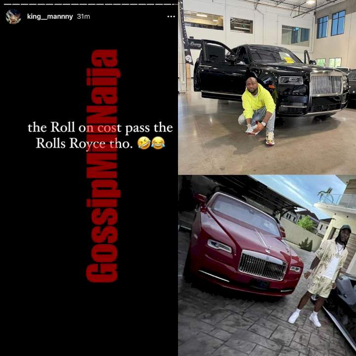 'Burna Boy's Rolls Royce is more expensive than Davido's new whip' - Burna Boy's PA, Manny reveals
