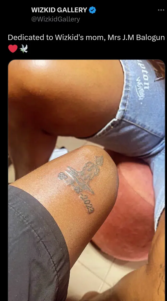 Wizkid's die hard fan pays tribute to his late mother with a permanent tattoo