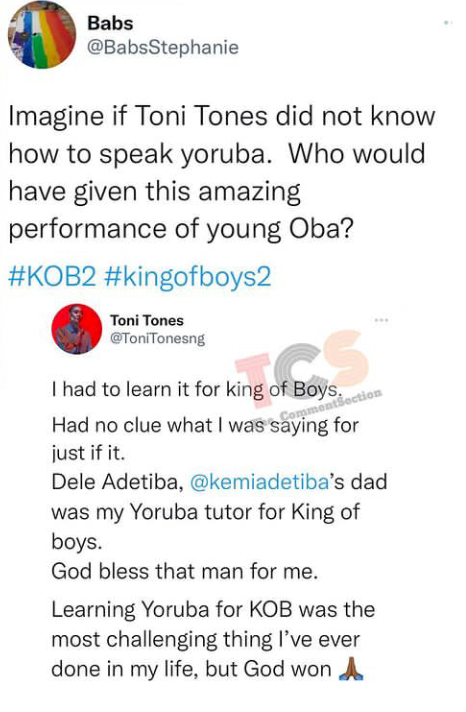 'Learning Yoruba for 'King of Boys' was the most challenging thing I've done in my life' - Actress, Toni Tones