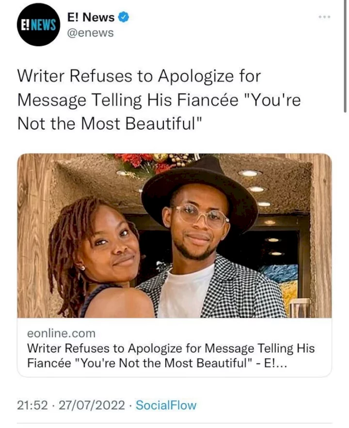 Solomon Büchi: The relationship expert who refused to apologize for his caption about his fiancee