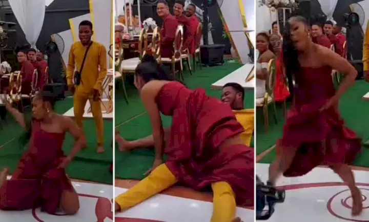 'She don turn wedding to party' - Excited bridesmaid goes crazy, shows off dance moves at wedding (Video)