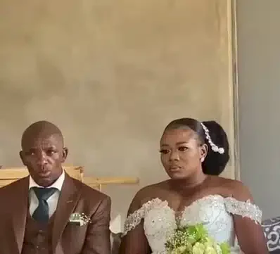 'I married my best friend don dey vex' - Reactions trail video of couple frowning on wedding day
