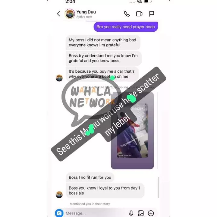 'Return my car, bad luck dey follow you' - Portable leaks chat with signee who failed to make profit to his record label