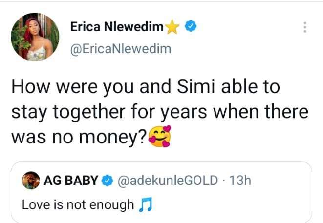 Nigerians react to Erica's question to Adekunle Gold about his relationship with Simi