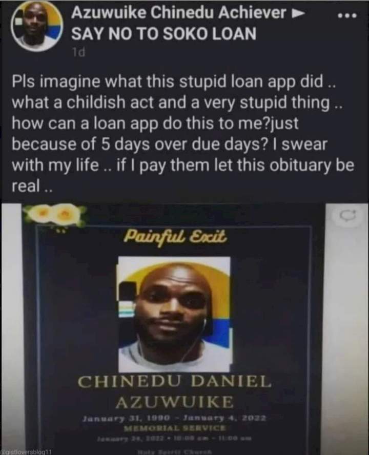 Customer in shock after a loan app declared him dead and published his obituary after he defaulted on payment